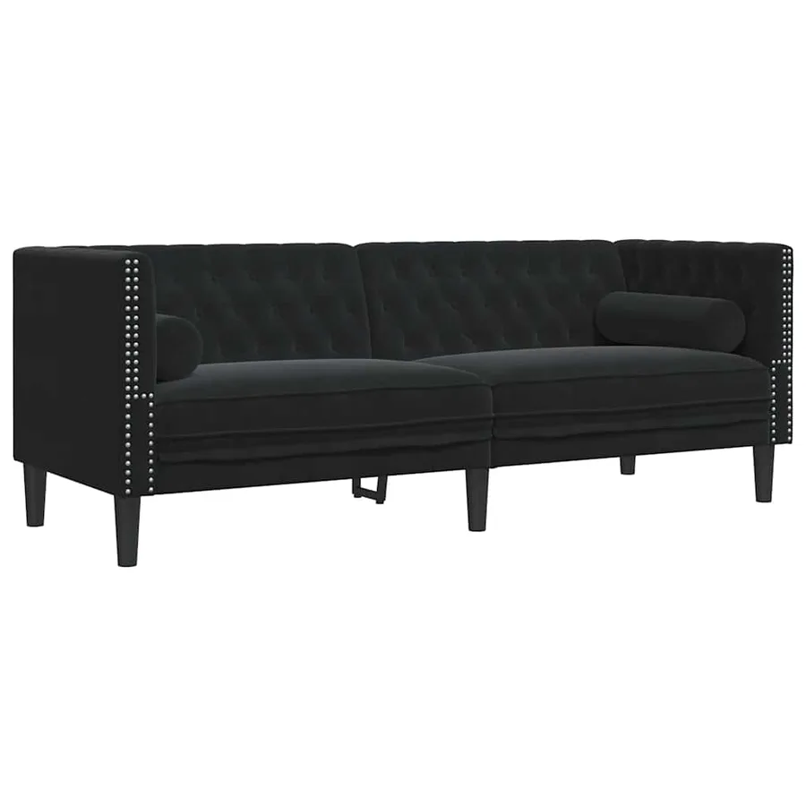 Canapé Chesterfield avec traversins 3 places noir velours - 2