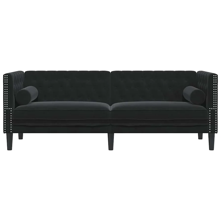Canapé Chesterfield avec traversins 3 places noir velours - 4