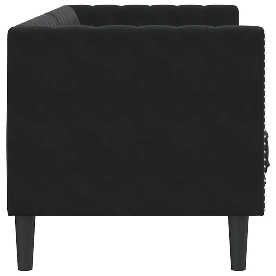 Canapé Chesterfield avec traversins 3 places noir velours - 5