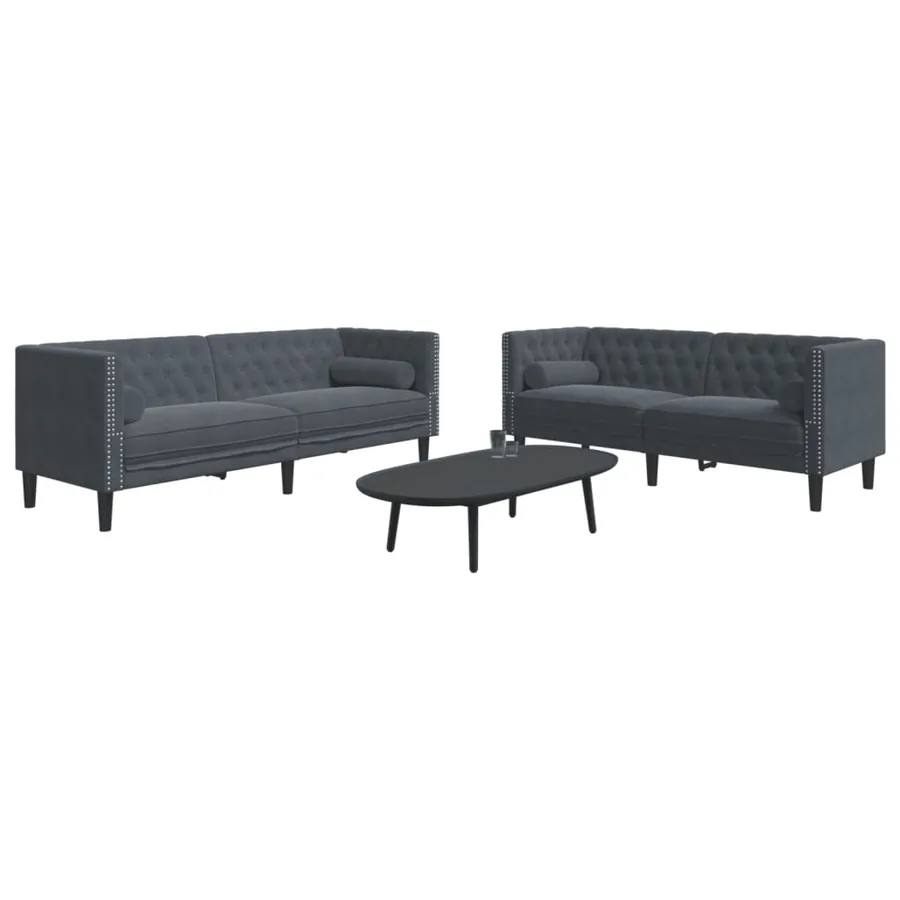 Ensemble de canapé Chesterfield et traversins 2 pcs gris foncé