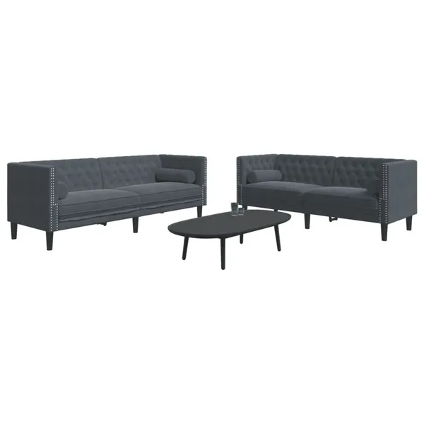 Ensemble de canapé Chesterfield et traversins 2 pcs gris foncé