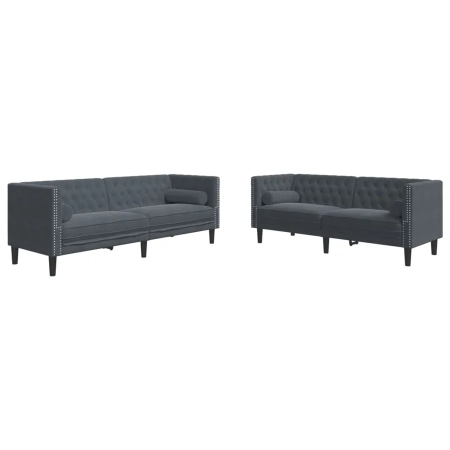 Ensemble de canapé Chesterfield et traversins 2 pcs gris foncé - 2
