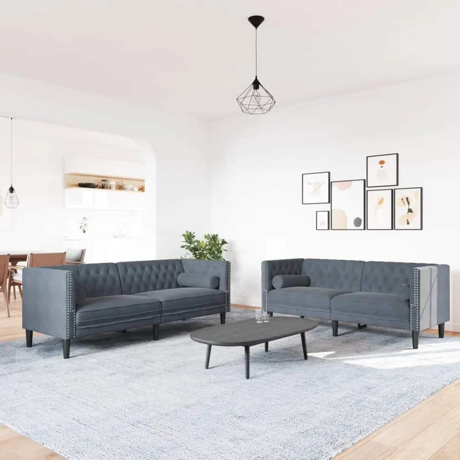 Ensemble de canapé Chesterfield et traversins 2 pcs gris foncé - 3