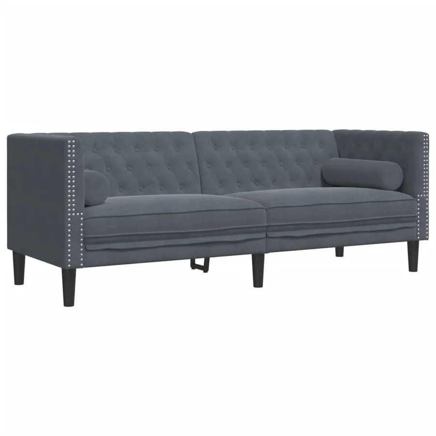 Ensemble de canapé Chesterfield et traversins 2 pcs gris foncé - 4