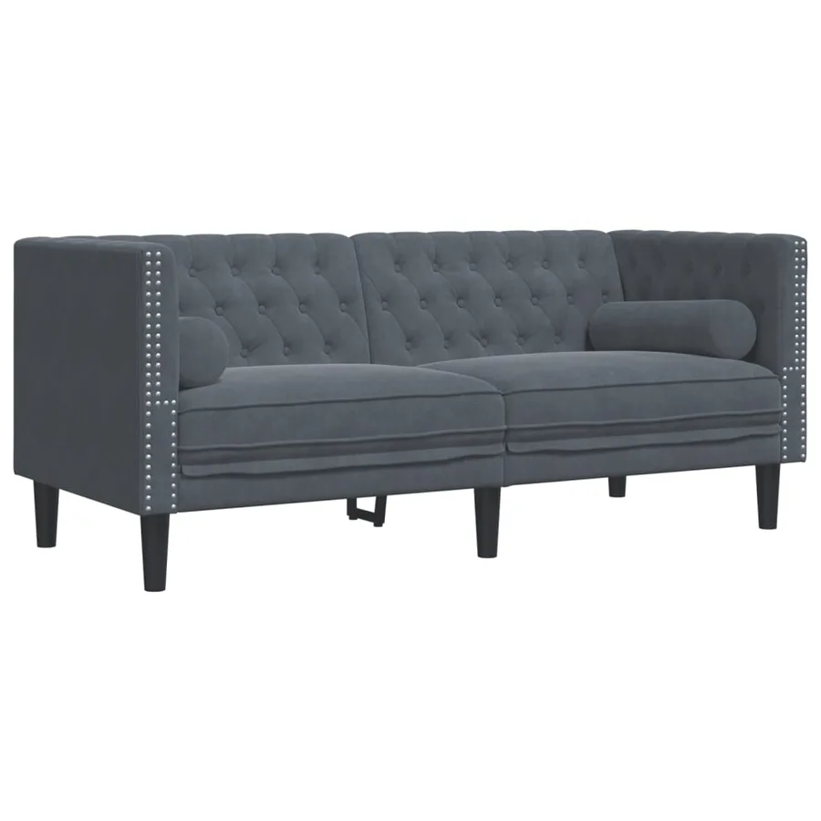 Ensemble de canapé Chesterfield et traversins 2 pcs gris foncé - 5