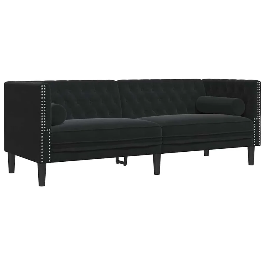 Ensemble de canapé Chesterfield et traversins 3pcs noir velours - 4