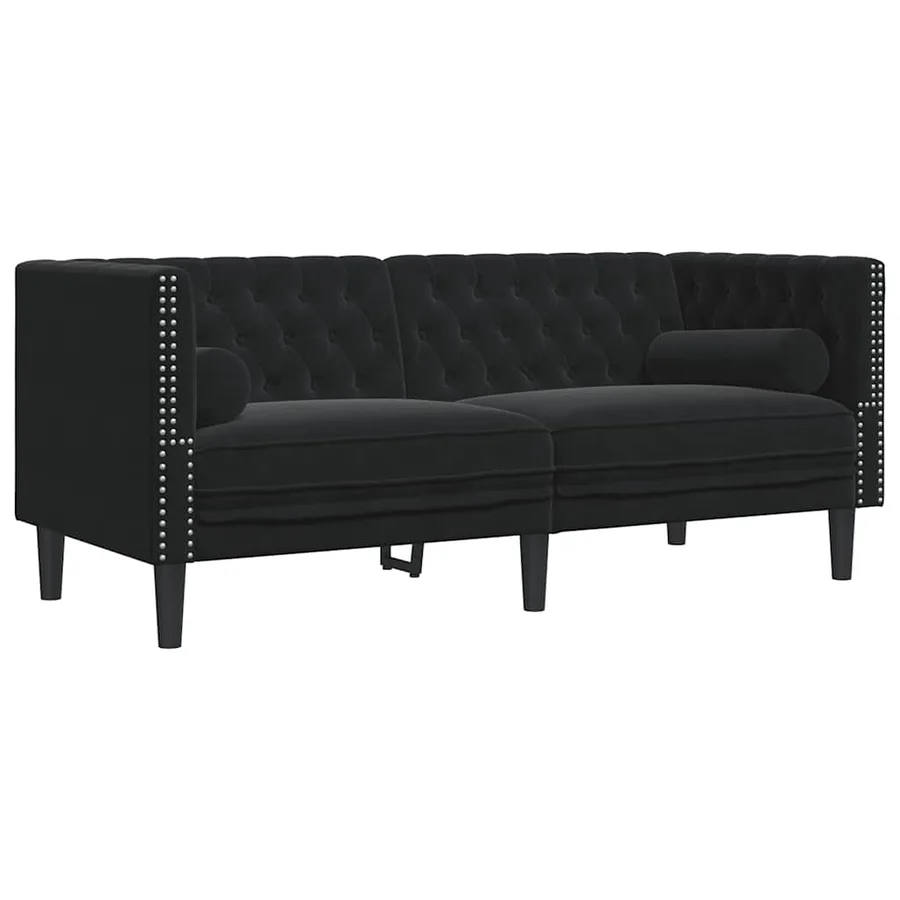 Ensemble de canapé Chesterfield et traversins 3pcs noir velours - 5