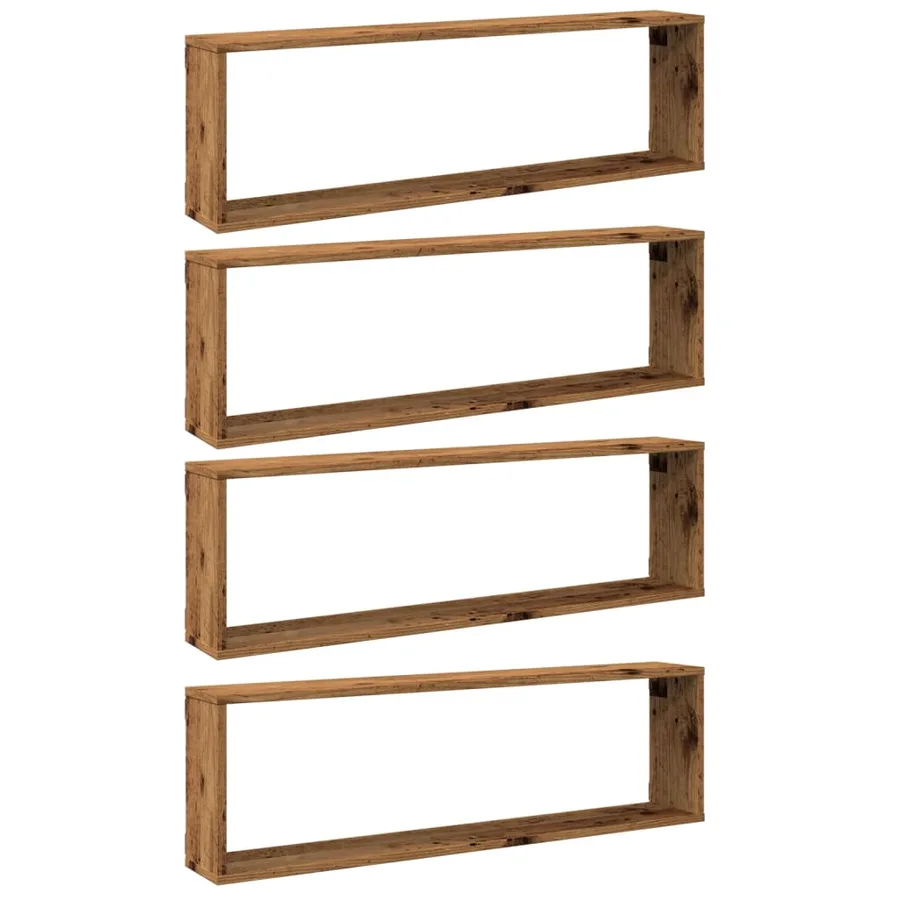 Étagères cube murales 4 pcs vieux bois 100x15x30 cm - 2