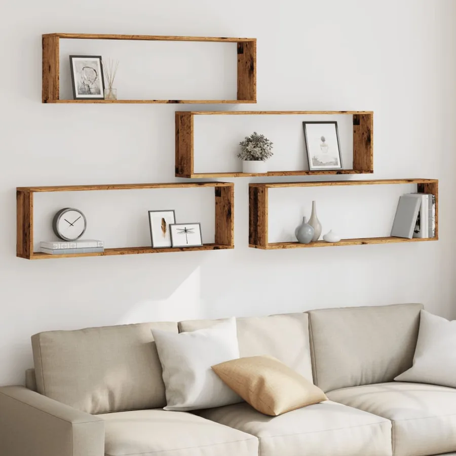 Étagères cube murales 4 pcs vieux bois 100x15x30 cm - 3
