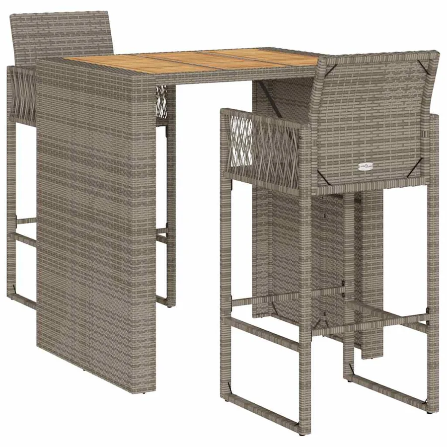 Ensemble de bar de jardin 3 pcs sans coussins gris poly rotin - 2