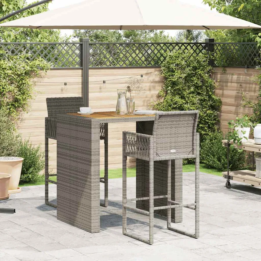 Ensemble de bar de jardin 3 pcs sans coussins gris poly rotin - 3