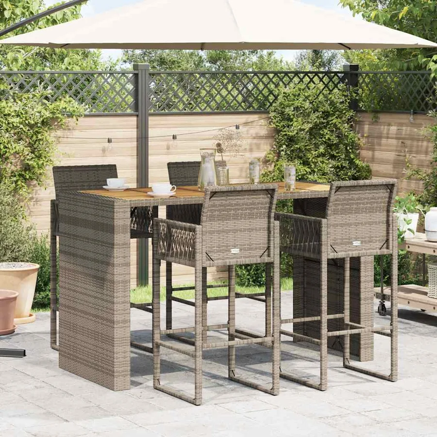 Ensemble de bar de jardin 5 pcs sans coussins gris poly rotin - 3