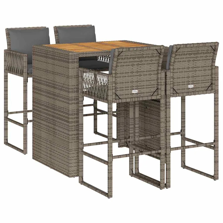 Ensemble de bar de jardin 5 pcs avec coussins gris poly rotin - 2