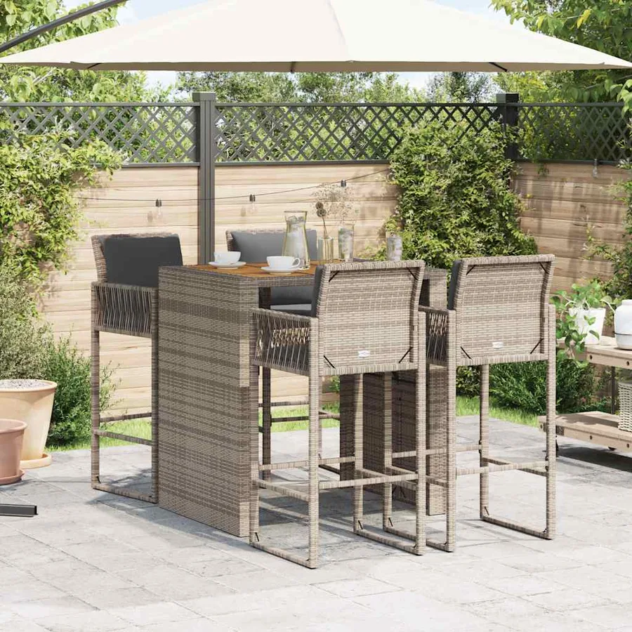 Ensemble de bar de jardin 5 pcs avec coussins gris poly rotin - 3