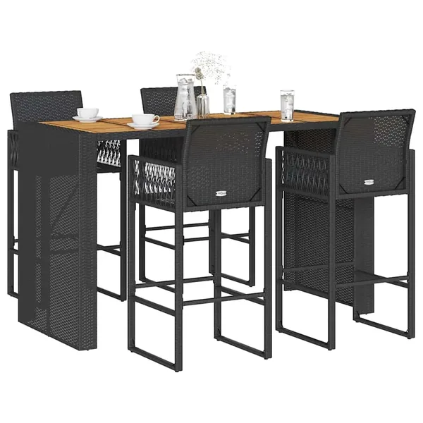 Ensemble de bar de jardin 5 pcs sans coussins noir poly rotin