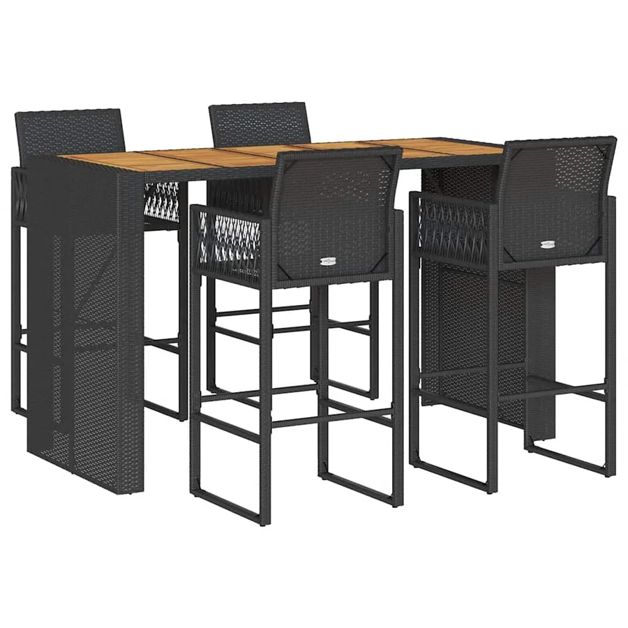 Ensemble de bar de jardin 5 pcs sans coussins noir poly rotin - 2
