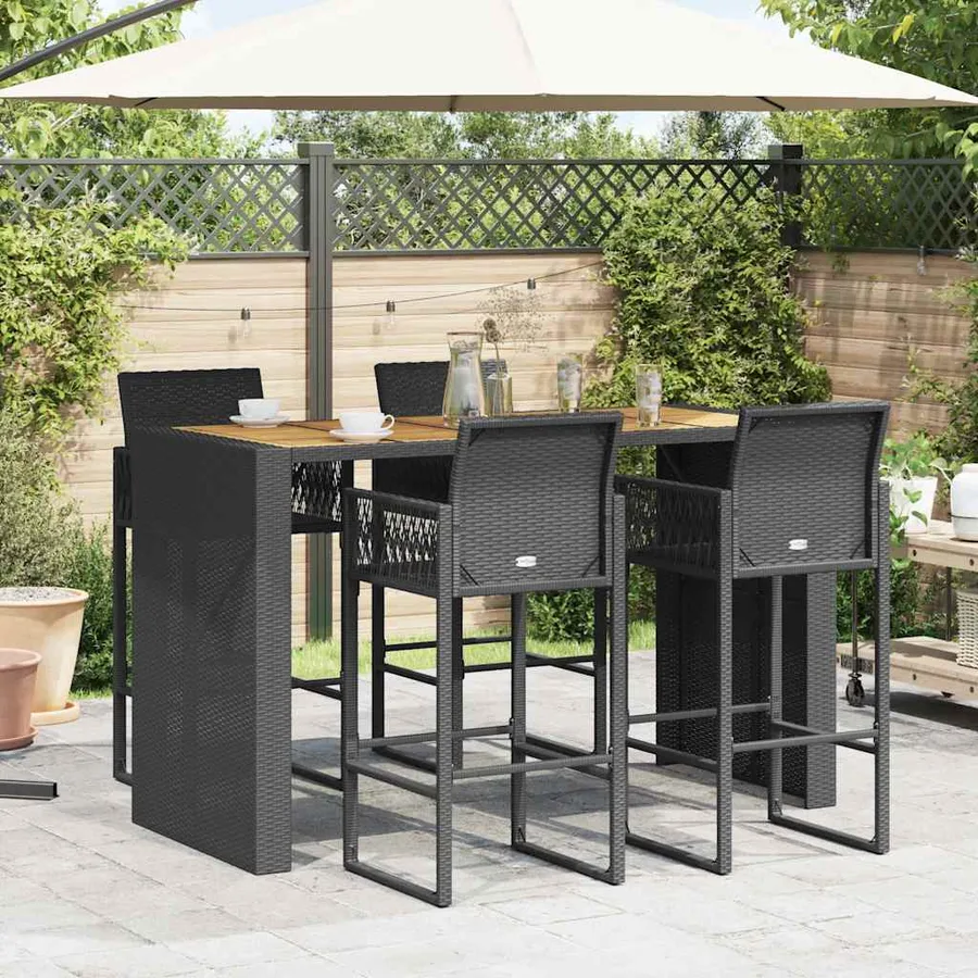 Ensemble de bar de jardin 5 pcs sans coussins noir poly rotin - 3