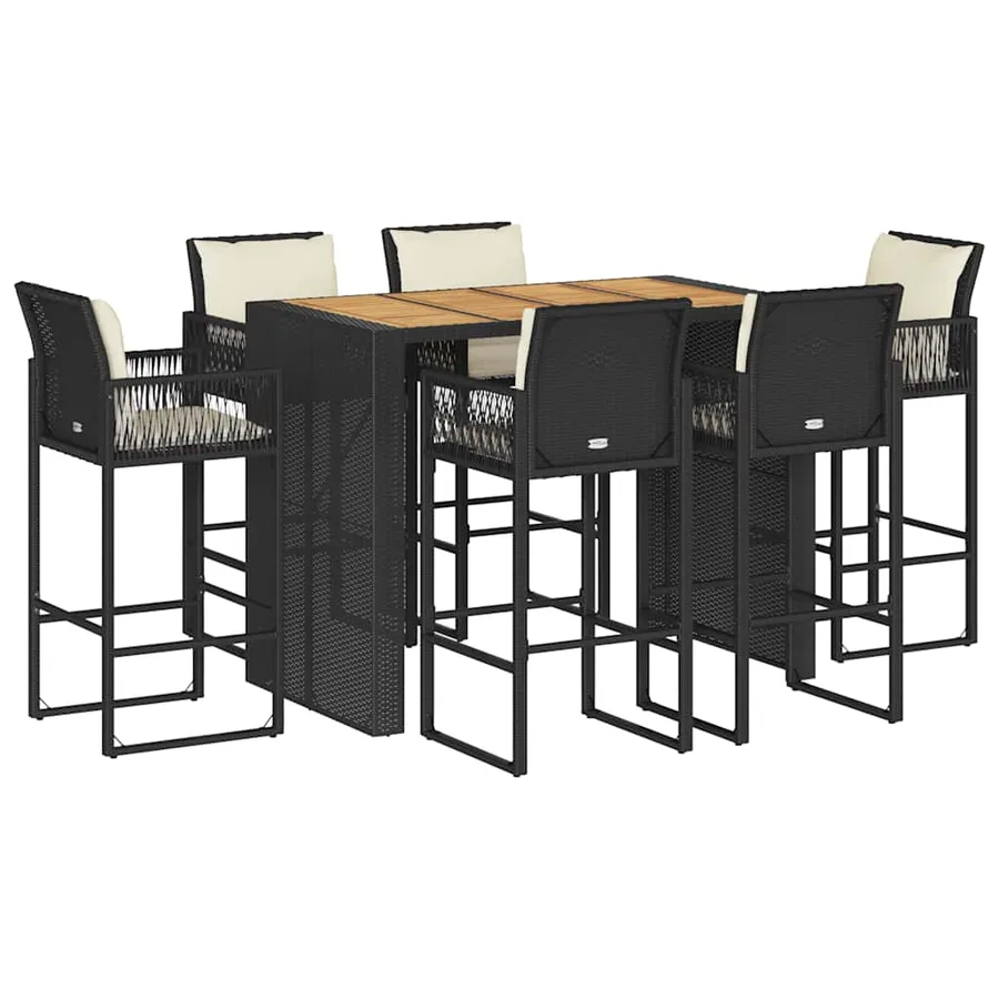 Ensemble de bar de jardin 7 pcs avec coussins noir poly rotin - 2