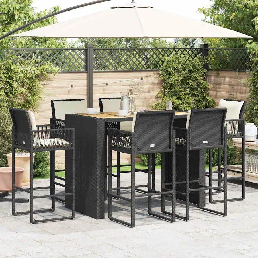 Ensemble de bar de jardin 7 pcs avec coussins noir poly rotin - 3