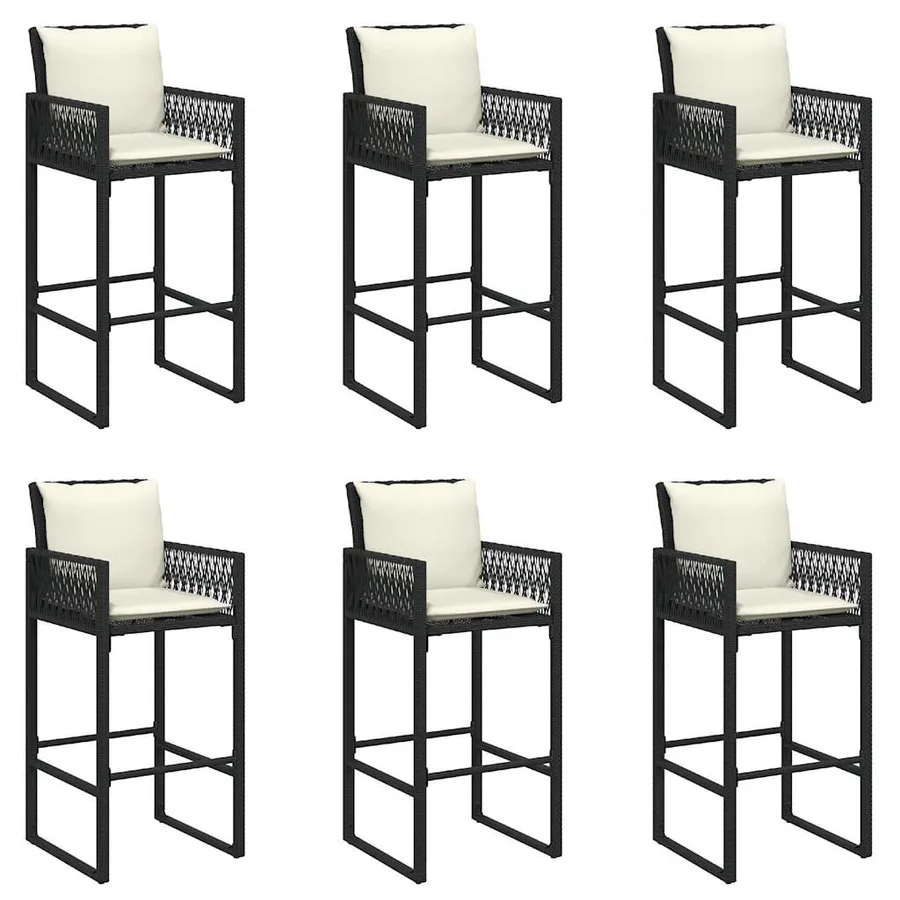 Ensemble de bar de jardin 7 pcs avec coussins noir poly rotin - 4