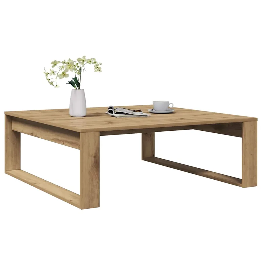 Table basse chêne artisanal 100x100x35 cm bois d'ingénierie