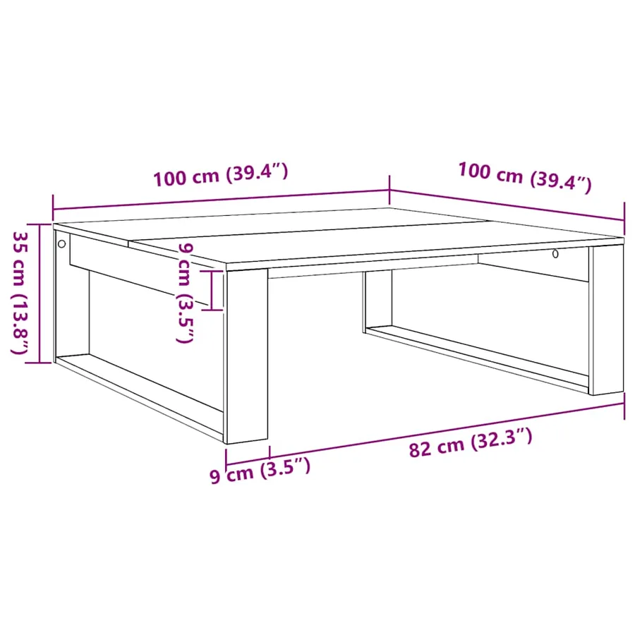 Table basse chêne artisanal 100x100x35 cm bois d'ingénierie - 10