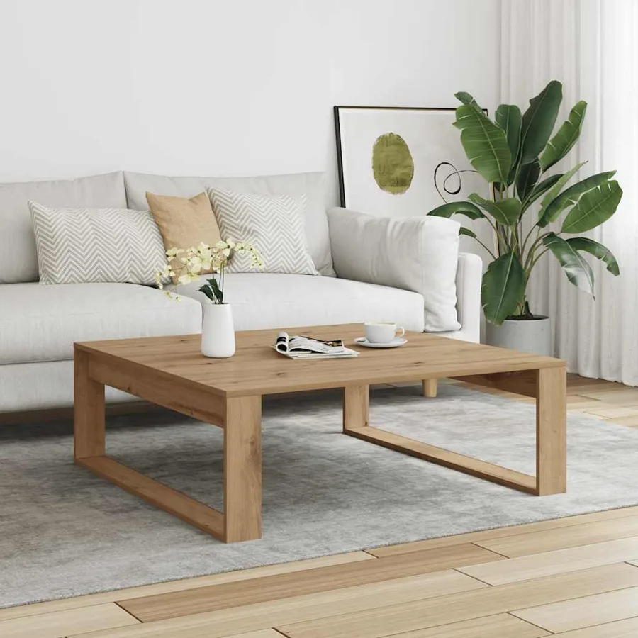 Table basse chêne artisanal 100x100x35 cm bois d'ingénierie - 3