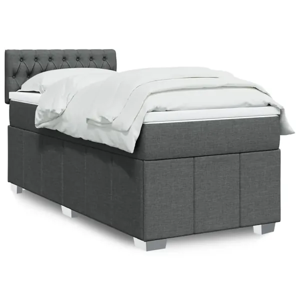 Sommier à lattes de lit avec matelas Gris foncé 100x200cm Tissu