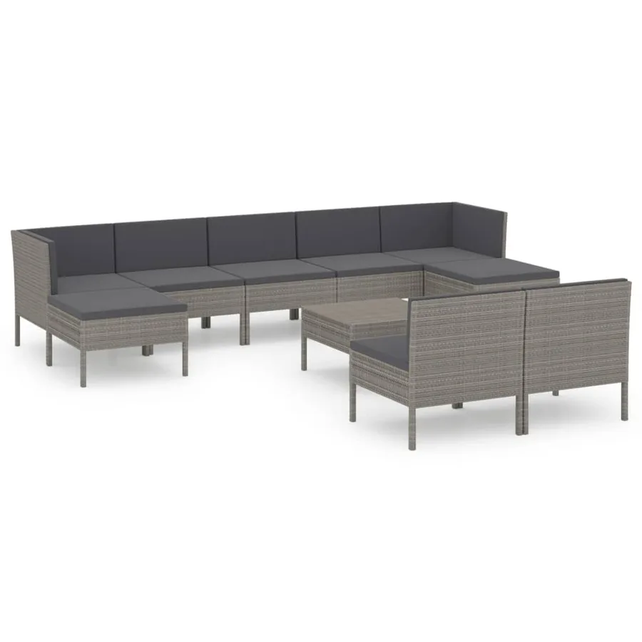 Salon de jardin 10 pcs avec coussins Résine tressée Gris - 2