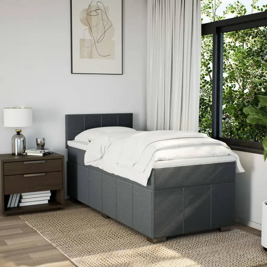 Sommier à lattes de lit avec matelas Gris foncé 100x200cm Tissu - 4