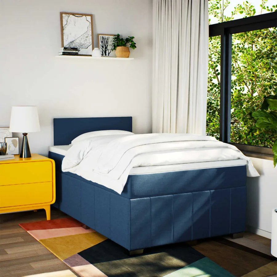 Sommier à lattes de lit avec matelas bleu 120x190 cm tissu - 3