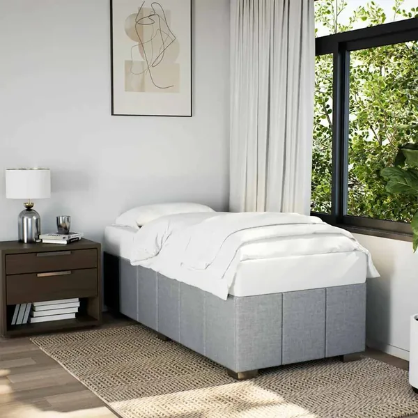 Cadre de lit sans matelas gris clair 100x200 cm tissu