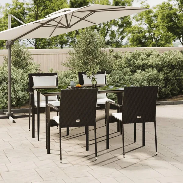 Ensemble à manger de jardin coussins 5pcs Noir Résine tressée