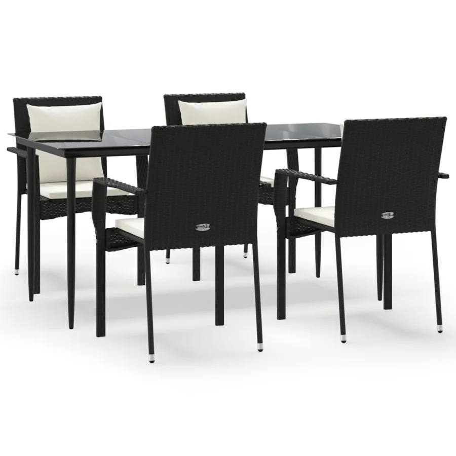 Ensemble à manger de jardin coussins 5pcs Noir Résine tressée - 2