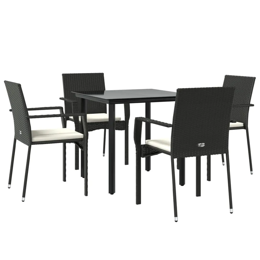 Ensemble à manger de jardin coussins 5pcs Noir Résine tressée - 3