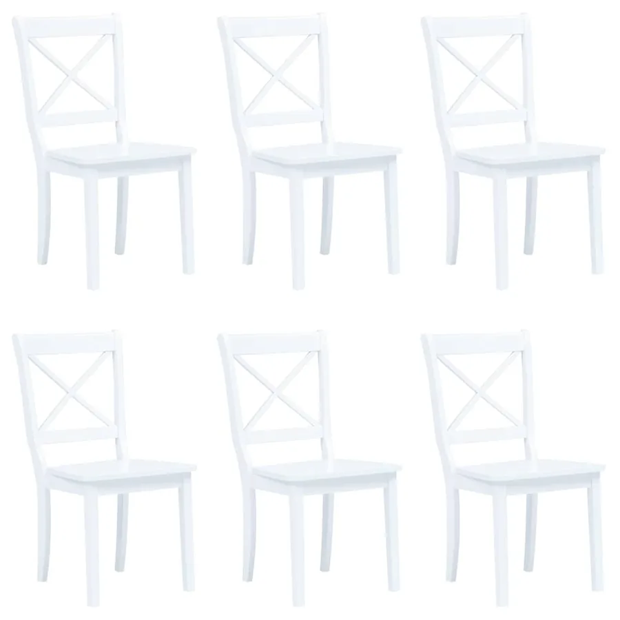 Chaises à manger lot de 6 blanc bois d'hévéa massif