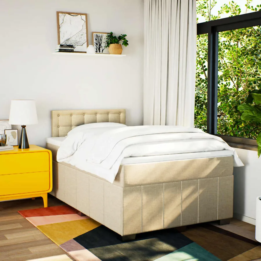 Sommier à lattes de lit avec matelas crème 120x190 cm tissu - 5
