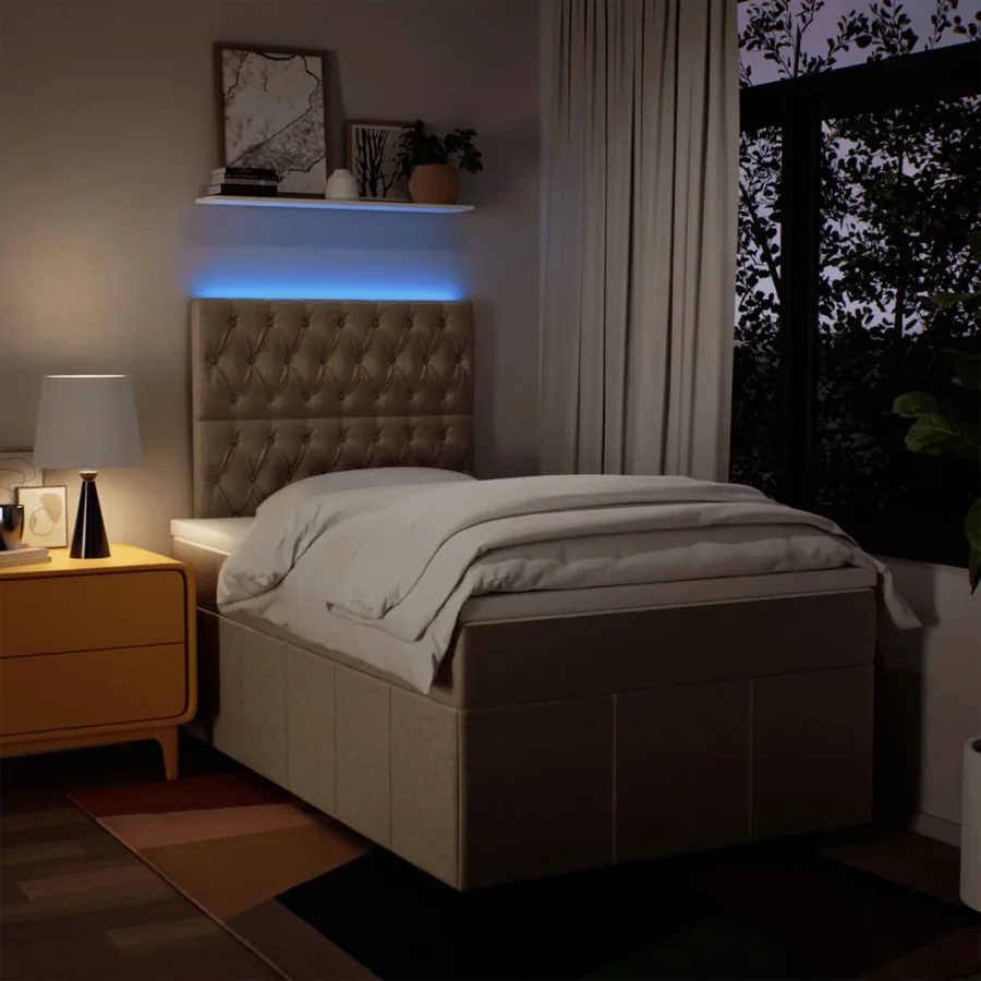 Sommier à lattes de lit avec matelas crème 120x190 cm tissu - 4