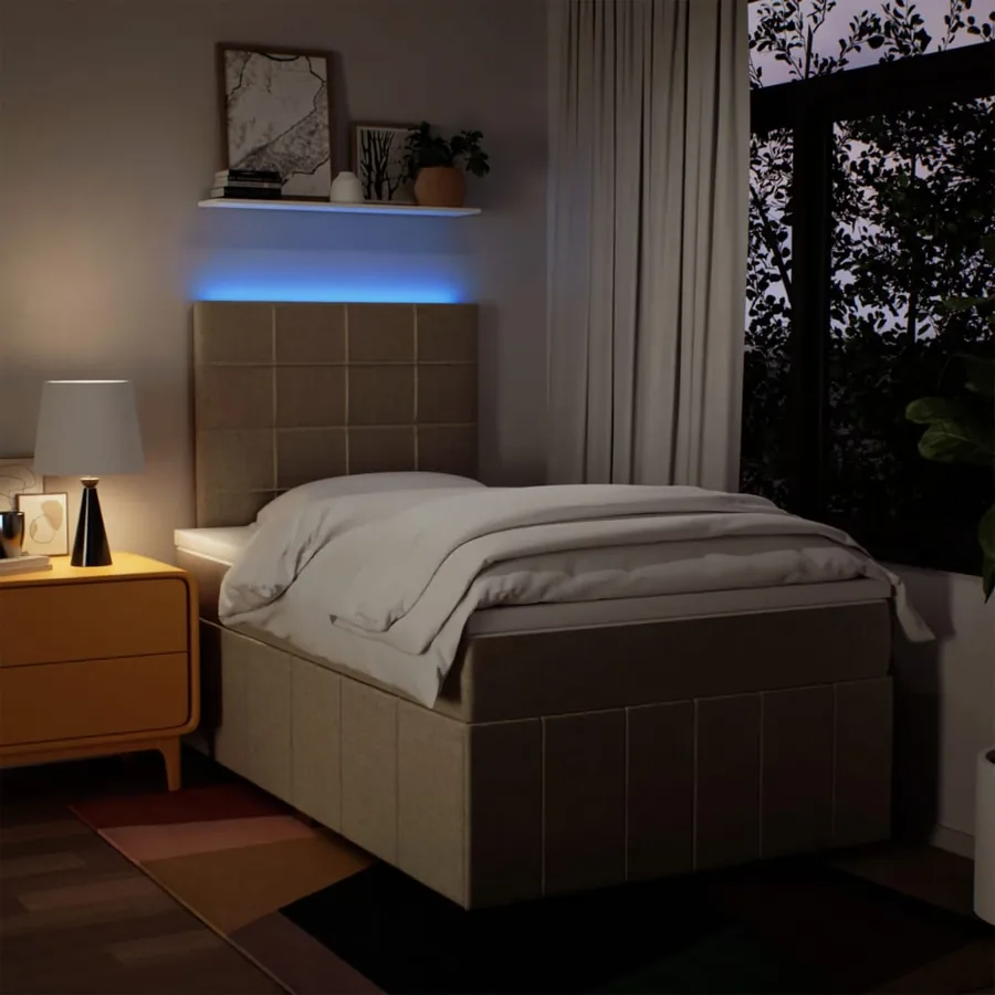 Sommier à lattes de lit avec matelas crème 120x190 cm tissu - 4