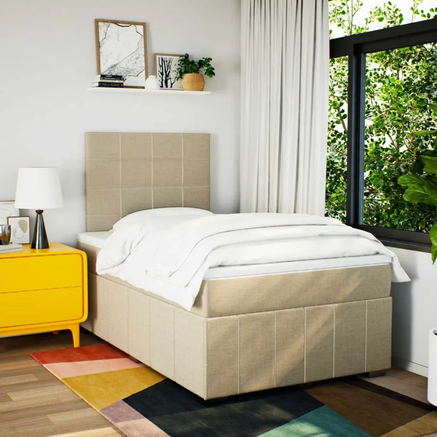 Sommier à lattes de lit avec matelas crème 120x190 cm tissu - 5