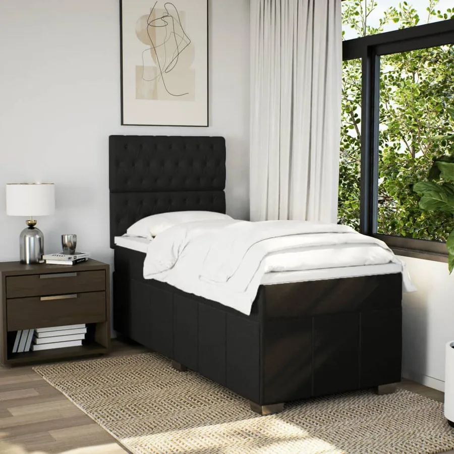 Sommier à lattes de lit avec matelas Noir 100x200 cm Tissu - 3