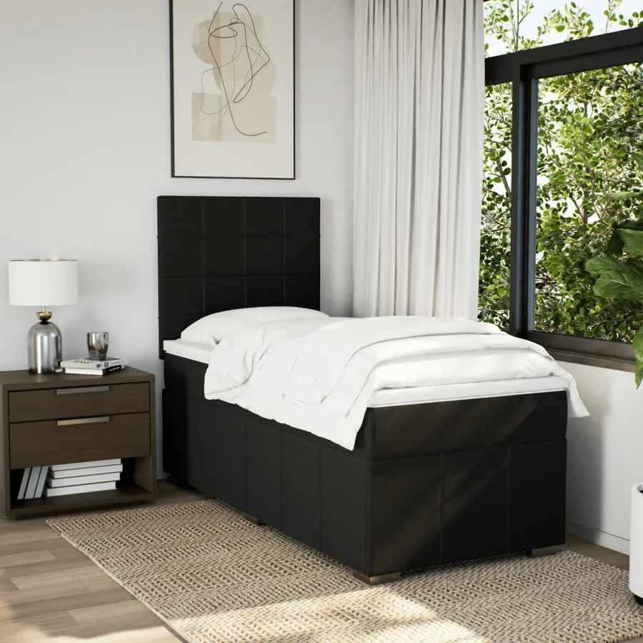 Sommier à lattes de lit avec matelas Noir 100x200 cm Tissu - 3
