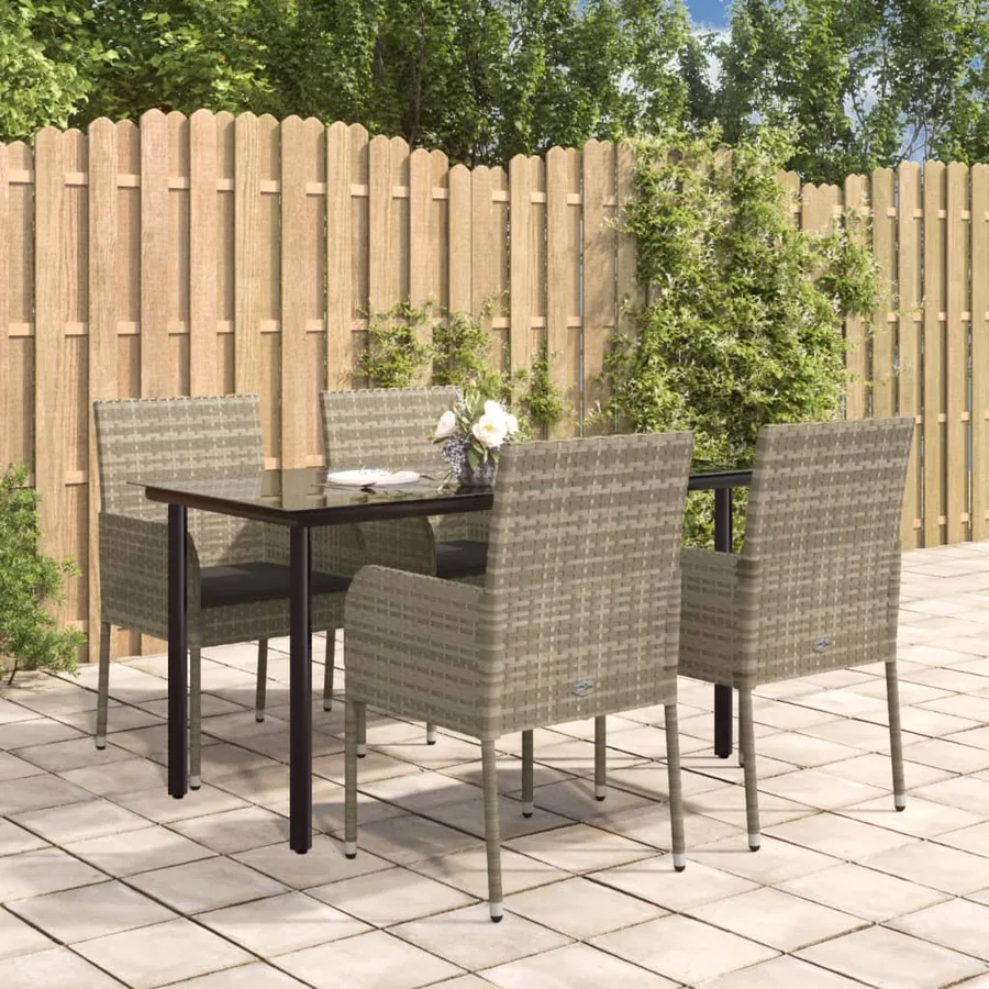 Ensemble à manger de jardin coussins 5 pcs noir et gris
