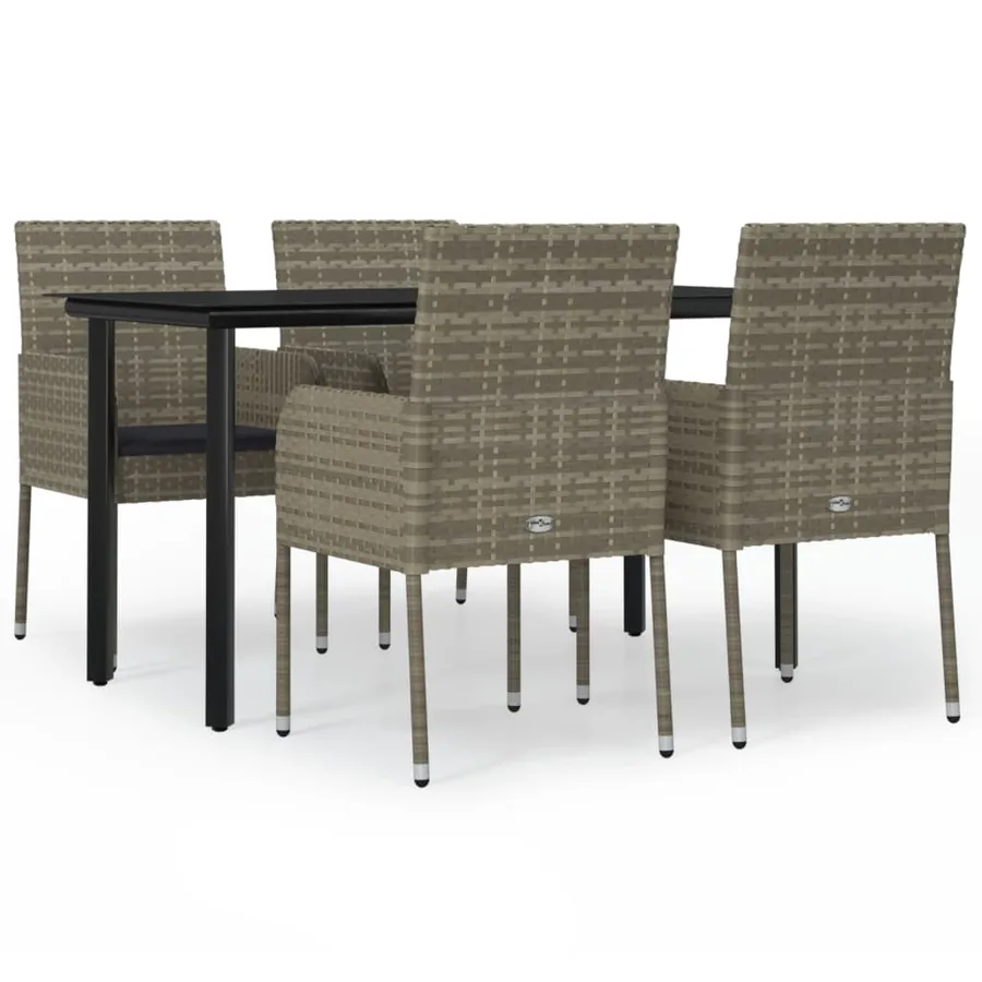 Ensemble à manger de jardin coussins 5 pcs noir et gris - 2