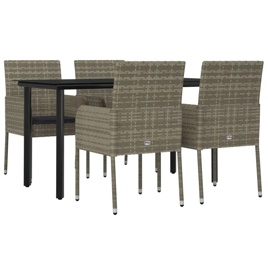 Ensemble à manger de jardin coussins 5 pcs noir et gris - 3