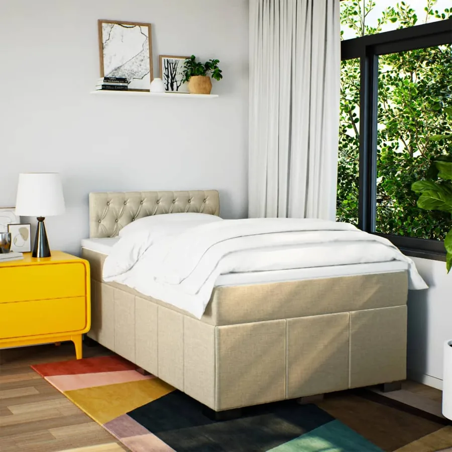 Sommier à lattes de lit avec matelas crème 120x190 cm tissu - 3