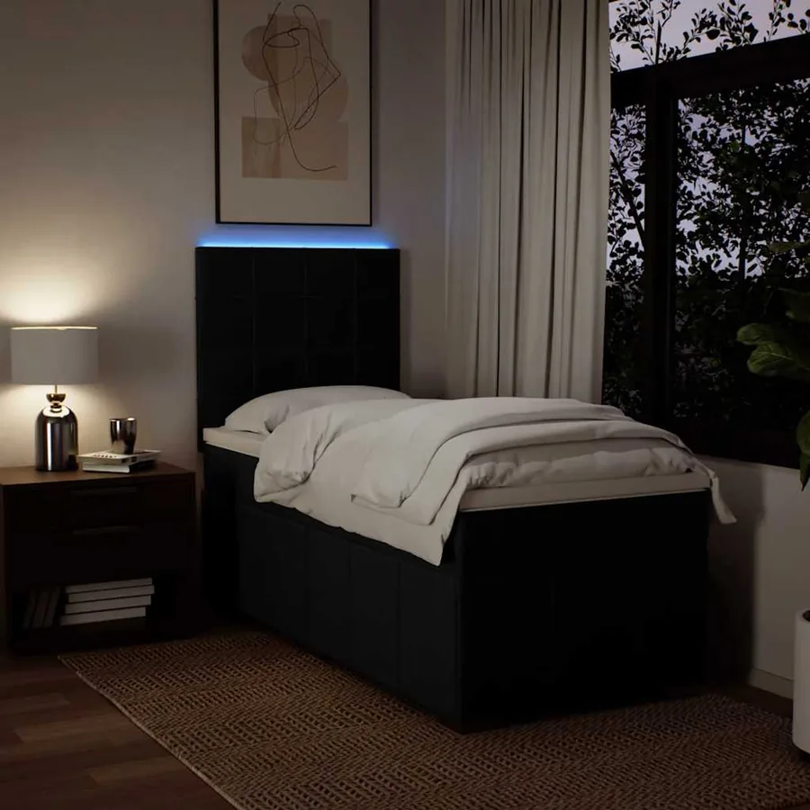 Sommier à lattes de lit avec matelas Noir 100x200 cm Tissu - 4