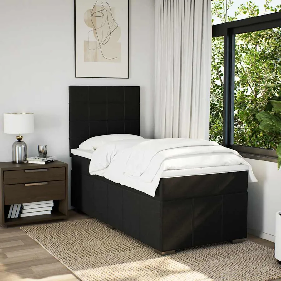 Sommier à lattes de lit avec matelas Noir 100x200 cm Tissu - 5