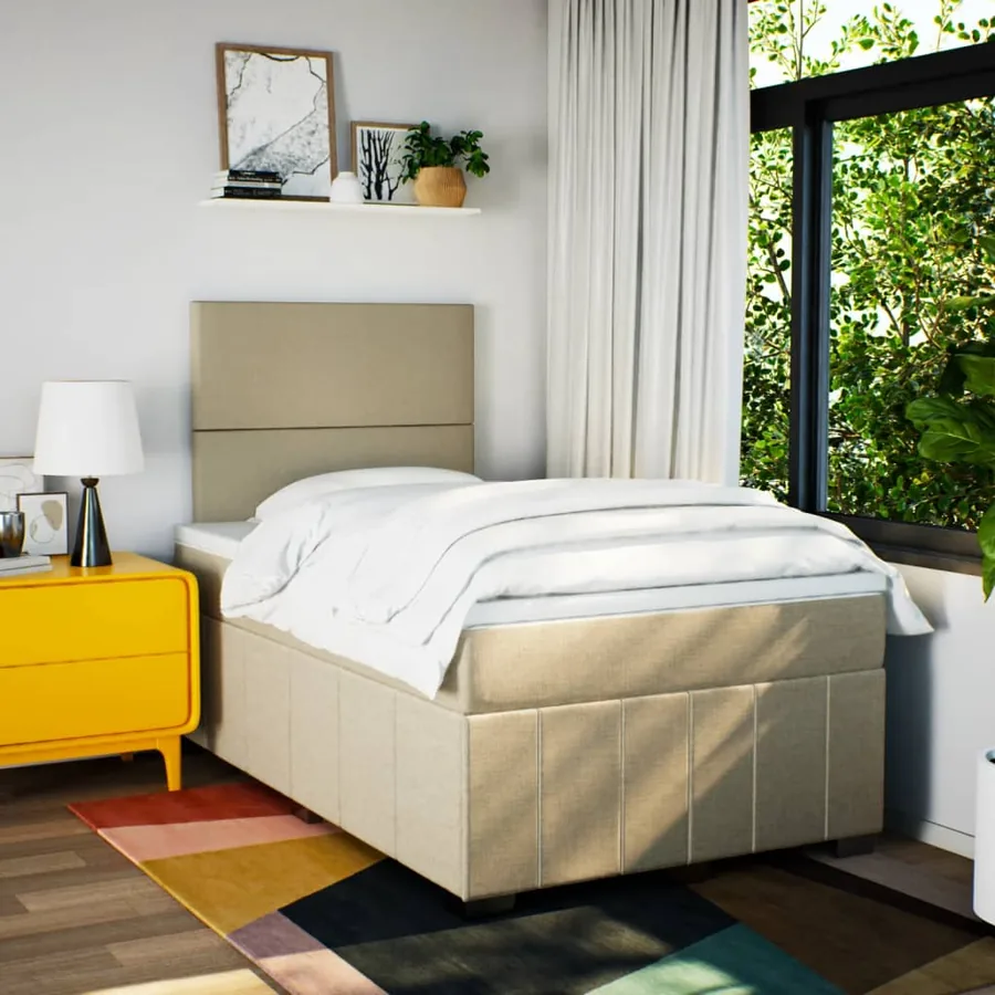 Sommier à lattes de lit avec matelas crème 120x190 cm tissu - 3