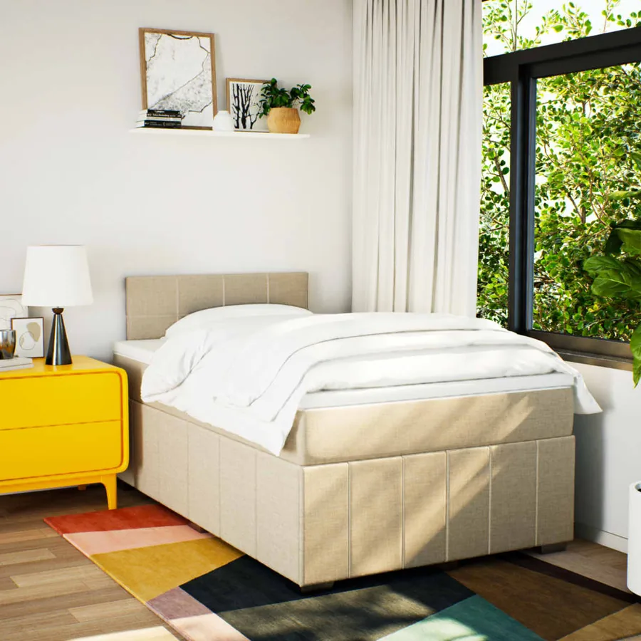 Sommier à lattes de lit avec matelas crème 120x190 cm tissu - 3